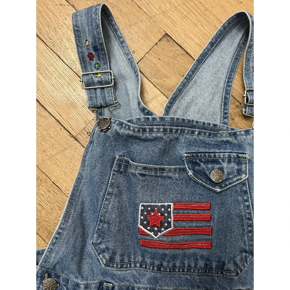 Vintage Rachel's Kids Size 12 American Flag Overalls Stars And Stripes Denim